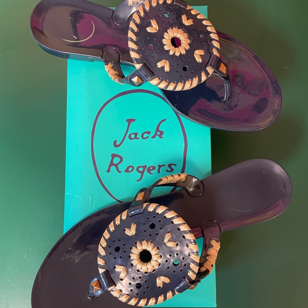 Jack Rogers Navy and Tan Jelly Flat Sandals Size 8